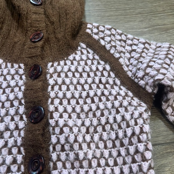Free People Button Front Cardigan Sweater Brown/Pink XS Alpaca Long Sleeves - Picture 7 of 14